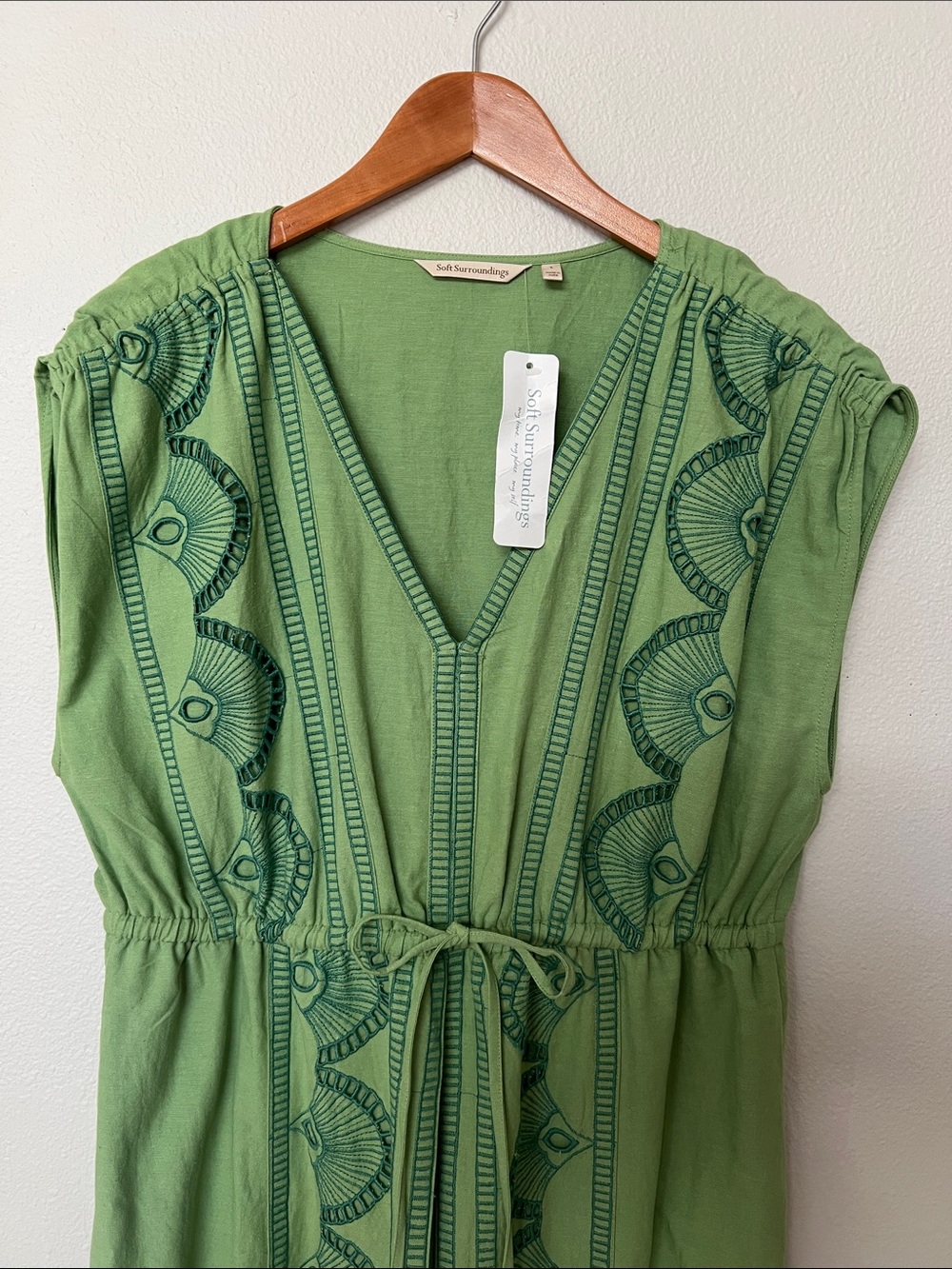 Soft Surroundings Green Embroidered V‑Neck Maxi Dress - Picture 2 of 7